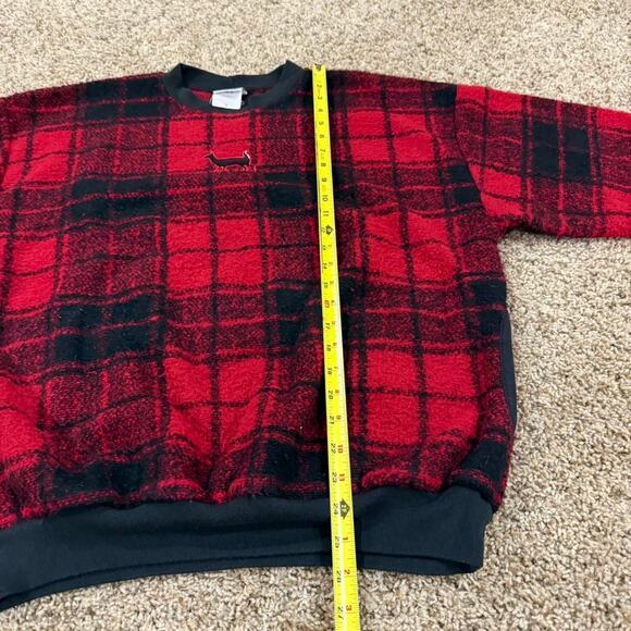 90s Art Unlimited Red and Black Plaid Soft Fleece Sweatshirt Deer USA Made Sz.L - Picture 6 of 8